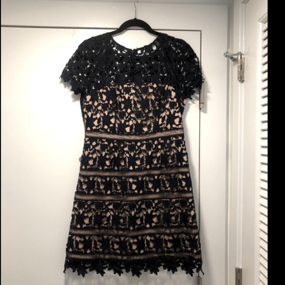 Eliza J Navy Open Lace Overlay Dress. Size 10P
